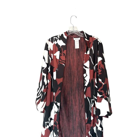 Chico's Brown Black Artsy Satin Boho Bohemian Open Kimono Long Duster Medium - Picture 4 of 11